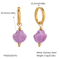 Gold stainless steel hoop earring featuring a creative purple shell ceramic pendant charm - Purple Shell (YYE025156-PU)