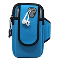 Fascia braccio sportiva celeste con doppie tasche e foro per cuffie allenamento - Celeste