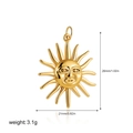 Macro shot of 18K gold sun pendant detailing 26mm x 21mm size and 3.1g weight on white - Sun