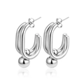 Silver geometric oval titanium steel stud earrings in high-polished minimalist style - Oval Clamped Beads Steel (MS-739)