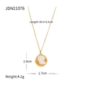 Star and moon gold necklace with white mother of pearl pendant and size dimensions - Gold Star Moon Mother Of Pearl Round Pendant Style (JDN21076)