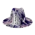 Paars-witte tie-dye fedora hoed met zwarte graffiti-tekst van wolvilt materiaal - 58cm / Paars Letter Tie-Dye