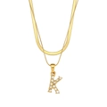 Double-layer 18K gold plated necklace with zircon letter K pendant on snake chain - Letter K Style