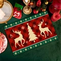 Mantel individual navideño a cuadros con reno y copos de nieve en mesa de festividad - Reno Árbol de Cuadros Rojos y Negros / 30*45CM Lino Impermeable