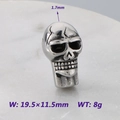 Silver skull spacer bead for DIY jewelry making in polished stainless steel finish - Large Bright Silver Skull (KLJ9088-KJX)