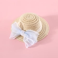 Dettaglio cappello di paglia per animali con fiocco di pizzo e perle bianche - S(13CM) / Cappello con Fiocco di Perle Blu