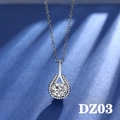 Close-up of teardrop moissanite pendant with halo setting on a dark textured background - Style DZ03 [2 Carat, No Chain]