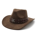 Classic dark brown western cowboy hat in suede finish with sheriff star metal badge - M(56-59CM) / Brown
