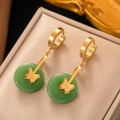 Boucles d'oreilles papillon dorées avec disques vert émeraude dans une boîte cadeau - [G3065] Boucles d'Oreilles Papillon Anneau de Paix Dorées