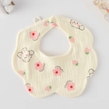 Floral print baby bib in beige cotton gauze featuring cute rabbits and strawberries - Gauze Flower Wrap - Fresh Flower Rabbit