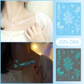 Luminous temporary tattoos with white flowers and butterfly glowing in cyan blue - JSN-046 (Luminous Fresh Flower Butterfly)
