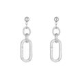 Silver-toned stainless steel drop earrings with oval pendants and inlaid crystals - Oval Pave Dangle (E303256) - Steel White