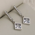Elegant silver stainless steel earrings with square zircon stone and geometric design - Silver + Square