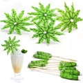 Green palm leaf pattern cocktail umbrellas with wooden sticks for drink decoration - 15cm Large Coconut Tree Pick