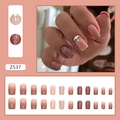Long square press-on nails with nude ombre gradient, glitter, and rhinestone accents - Gradient Rhinestone Style (Z537) / 24Pcs/Box (With Glue)