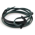 Detail of green leather multi-layer wrap bracelet with black anchor clasp on white background - Black Green