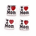 Silver I Love Mom square charms for DIY bracelets with red enamel heart pattern - Silver Square-I Love Mom