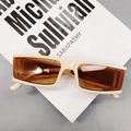 Retro cream rectangle sunglasses with orange tinted lenses for a vintage Y2K aesthetic - Beige