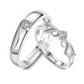 Minimalist silver couple rings with adjustable opening and sparkling zircon stone - Ql007 / Male Style