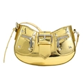 Golden faux leather shoulder bag with metallic rivets and a stylish buckle detail - Gold