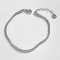 Polished silver stainless steel snake bone chain bracelet with adjustable lobster clasp - Stainless Steel / Silver Flat Snake Bone Chain Bracelet (B564)