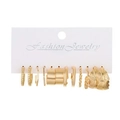 Set of 6 pairs of gold geometric hoop earrings with textured leaf and twist patterns - 44 KC Gold (1348)