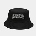 British retro black bucket hat with Los Angeles letter embroidery for outdoor sun protection - M(56-58cm) / Black