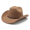 Sombrero de vaquero marrón en fieltro de lana con banda de cuero trenzada y ojales - M(56-58cm) / Caqui