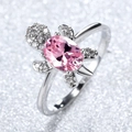 Exquisiter Schildkrötenring mit pinkfarbenem Edelstein und funkelnden weißen Zirkonia-Steinen - US 8 / Rosa