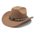 Cappello da cowboy classico marrone caffè in feltro con cinturino in pelle e fibbie - M (56-58cm) / Cachi