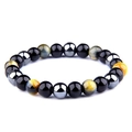 Vue détaillée de perles de 8mm en hématite, obsidienne et œil de tigre sur bracelet - Style Oeil de Tigre Jaune Hématite (Style-01)