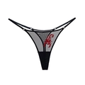 String noir en résille transparente avec broderie scorpion rouge et fines bretelles - S/M / Noir Avec Scorpion Rouge