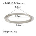 Detailed size chart for 4mm stainless steel bangle showing 6.0cm inner diameter and weight - 4mm Width / Silver