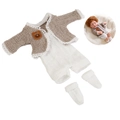 Detailed view of beige knitted doll cardigan, lace romper and socks set for 30cm baby dolls - Brown Knit Cardigan, Romper and Socks
