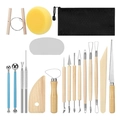 Clay sculpting tool set with wooden handles and black zipper storage case on white background - Cross-border E-commerce Best-selling 19-piece Clay Tool Set (type A)