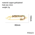 Gold-plated MOM letter pin charm with colorful zircon stones for jewelry making - Safety Pin MOM-P00623