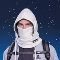 Winter fleece hood with integrated face mask in cream white for cycling and skiing - White