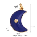 Golden moon pendant with blue enamel and star detail, dimensions 24mm by 18mm - Moon Star-Blue
