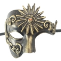 Antique bronze and black Venetian half-face phantom mask with red rhinestone sun motif - Sun God Antique Gold