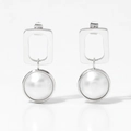 Orecchini a perno quadrati in acciaio inossidabile 316 con perle rotonde argento - Stile Perla Rettangolare Geometrica (KD3266) / Argento