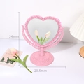 Pink heart-shaped vintage tabletop makeup mirror with floral relief carvings - Pink-Hearts