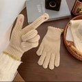Beige knitted touch screen gloves with thumb and index finger openings and dot detail - Off White