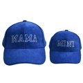 Royal blue corduroy baseball cap set with MAMA and MINI white embroidery detail - Royal Blue Corduroy Baseball Caps For Parents And Children / One Size