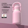 1000mL cherry blossom pink stainless steel vacuum flask with portable handle and dual-sip lid - 1000ml / Steel Lid + Straw Lid + Handle / Sakura Pink