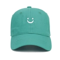 Kids cotton baseball cap in mint green with white embroidered smile face detail - Kids 52-54cm / Malachite green