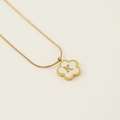 18K gold-plated clover necklace with shell letter K pendant on a snake chain - Letter K