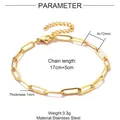 18K gold plated stainless steel paperclip chain bracelet with dimensions and parameters - 1x4x12mm Long Flat Cross / Gold