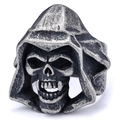 Bague tête de mort gothique punk en argent vintage avec textures de métal oxydé - US 7 / Argent Antique