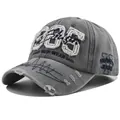 Distressed grey 1985 embroidery baseball cap in washed cotton with ripped details - 54-60cm(Adjustable) / Gray