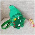 Cute green dinosaur chest bag for kids with yellow crown and adjustable strap - Green